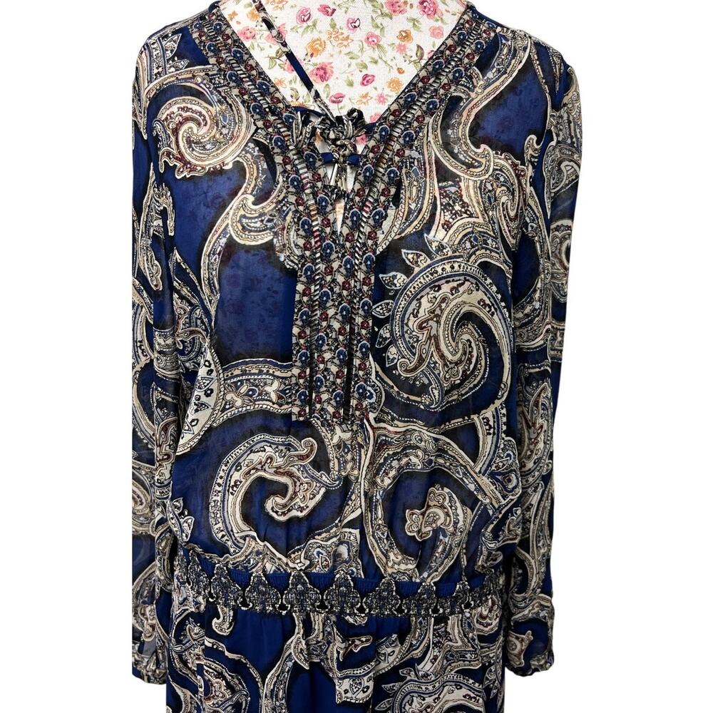 💙 White House Black Market Paisley Print Dress 14 Boho Festival Chic - Picture 2 of 6